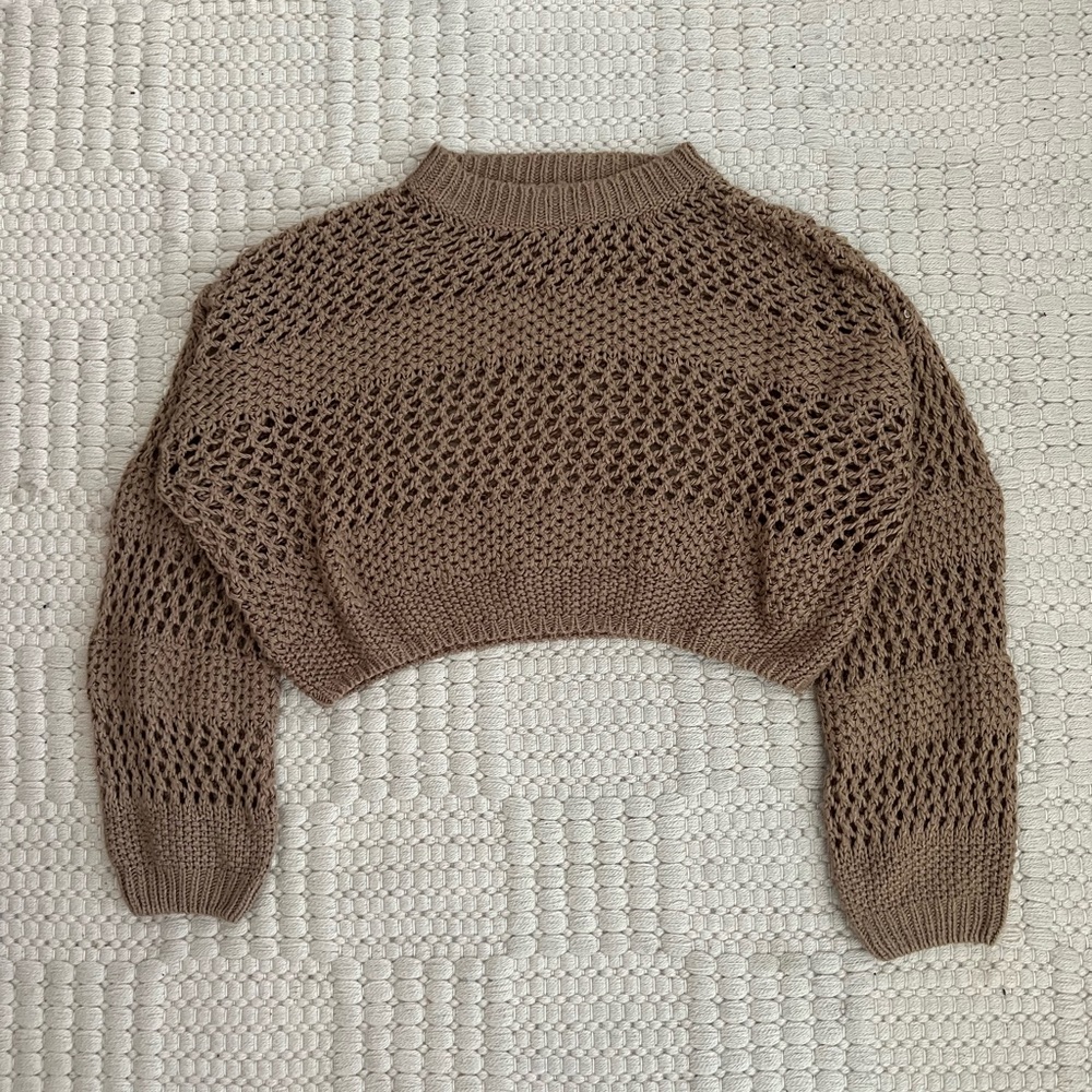 Brown Crew Neck Sweater with Textured Knit